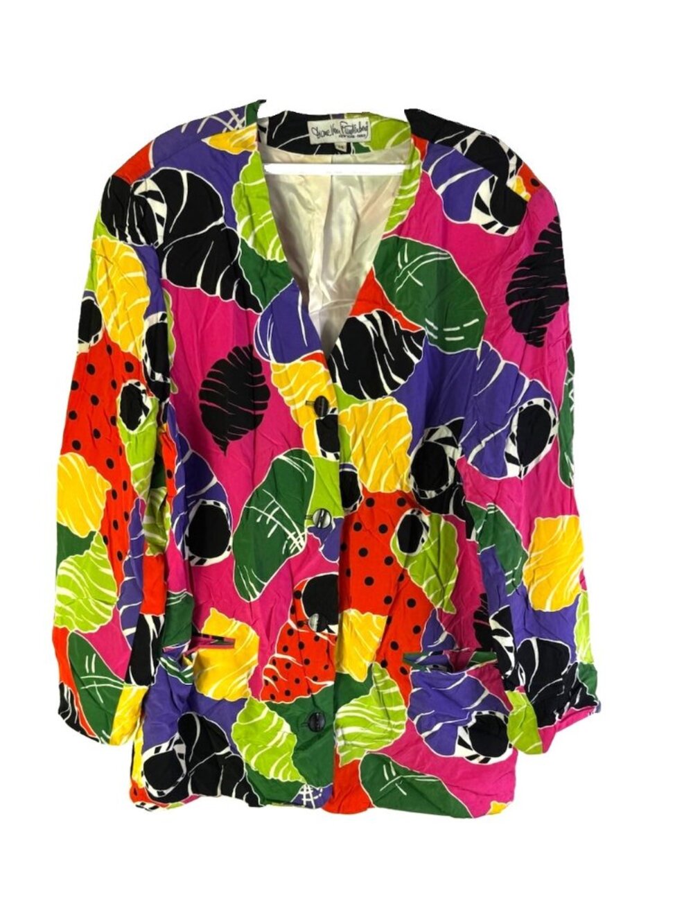 Vintage 80s Diane Von Furstenburg Blazer Jacket Rainbow Geometric Whimsical